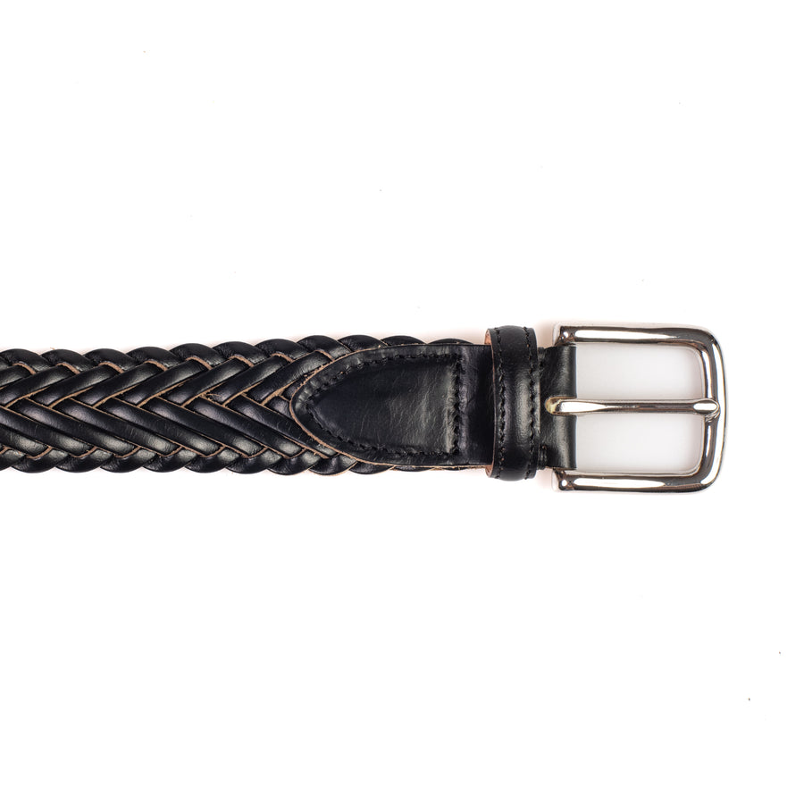 Horween Black Chromexcel Leather Belt - Plaited