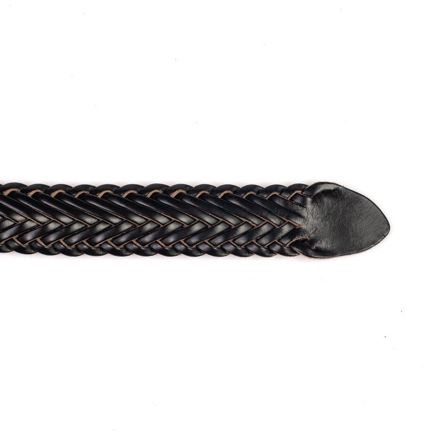 Horween Black Chromexcel Leather Belt - Plaited