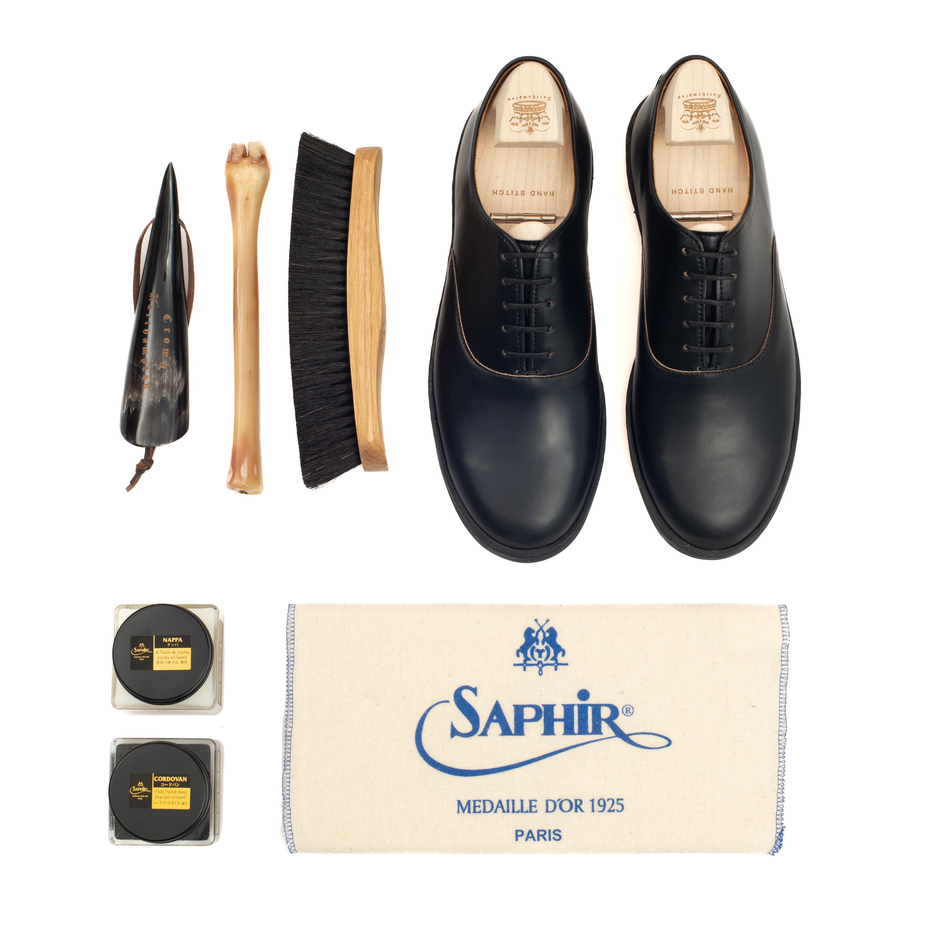 Abbey Oxford - Horween Black Shell Cordovan - Deluxe Care Pack