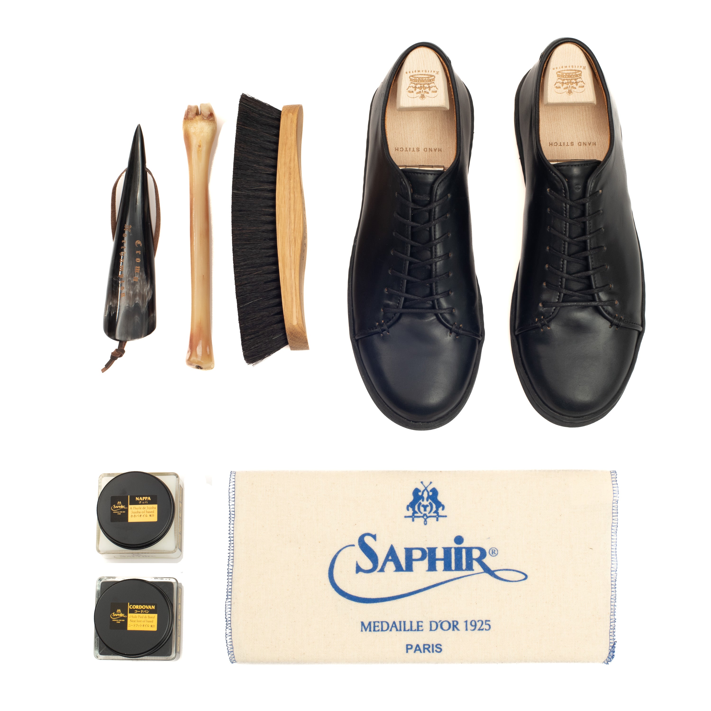 Harlestone Derby - Horween Black Shell Cordovan - Deluxe Care Pack
