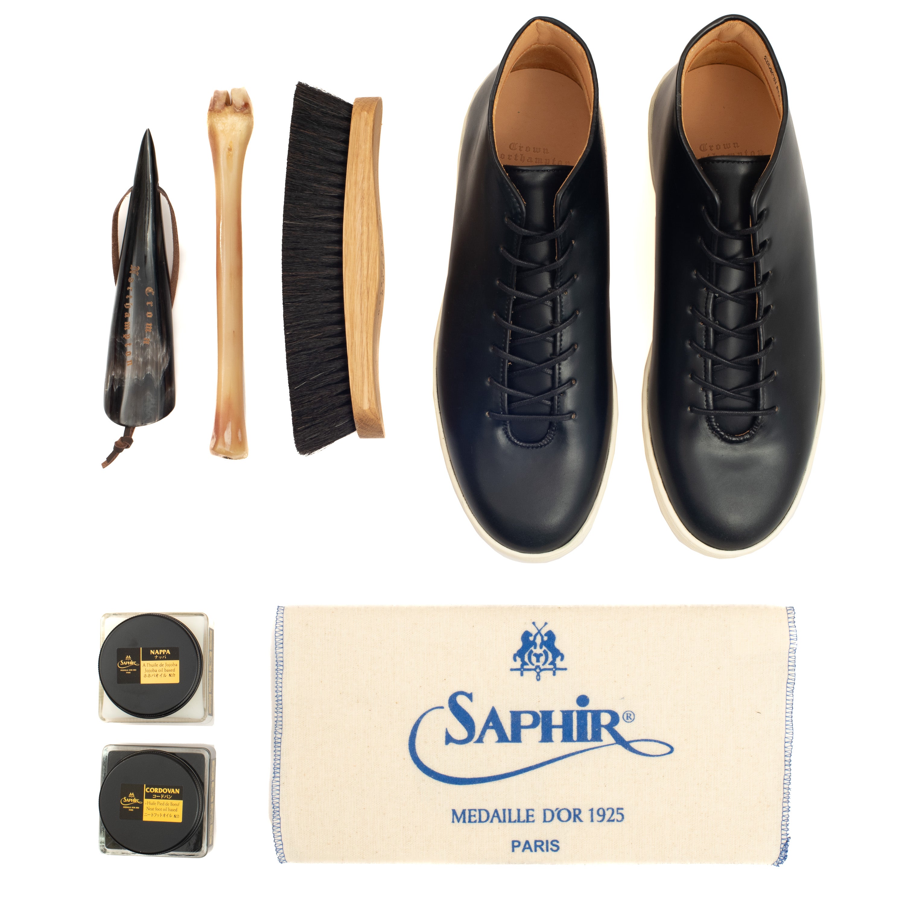Everdon Wholecut - Horween Black Shell Cordovan - Deluxe Care Pack