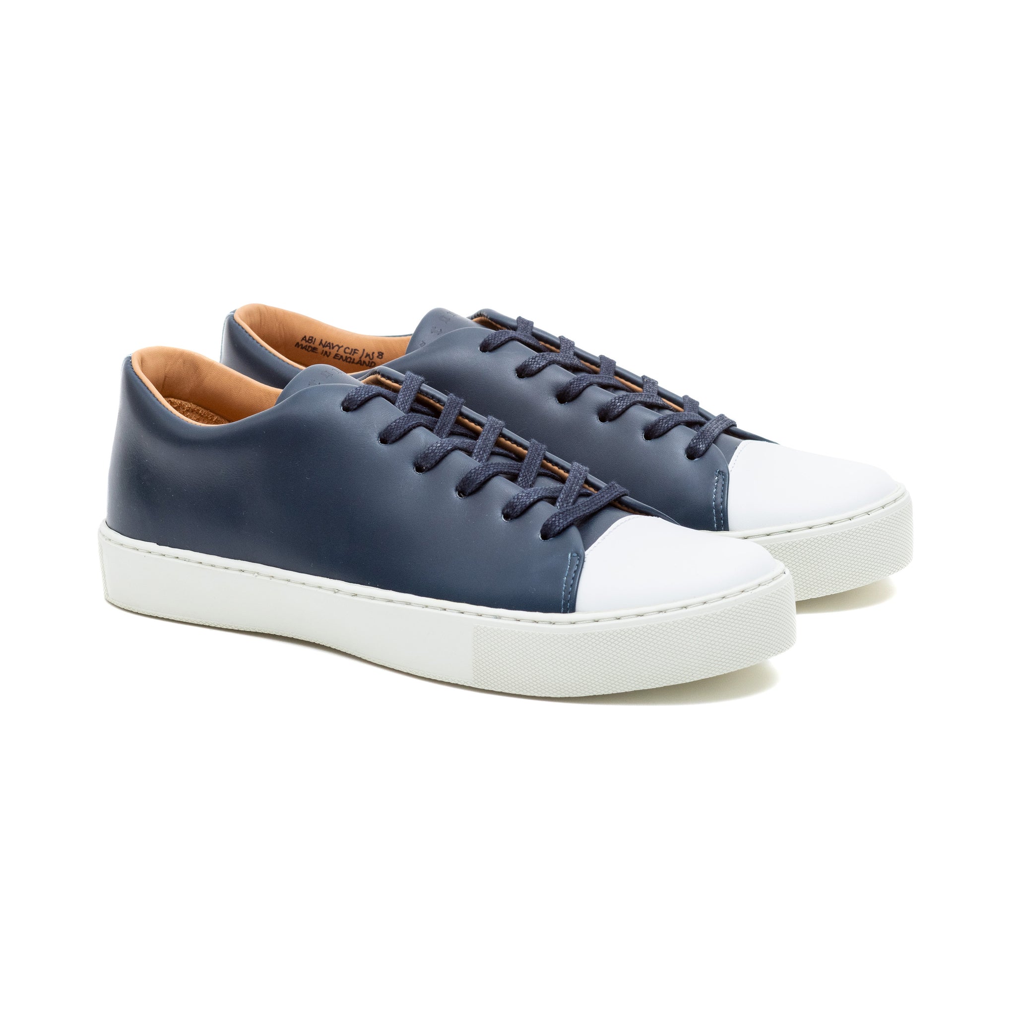 Abington Toe Cap - Navy Calf Leather Sneakers – Crown Northampton